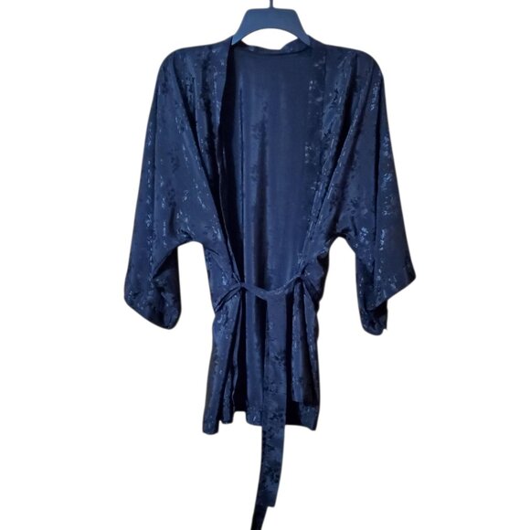 Delicates Vintage ‘90s Women’s Short Black Robe, 100% Polyester, One Size - Picture 7 of 14